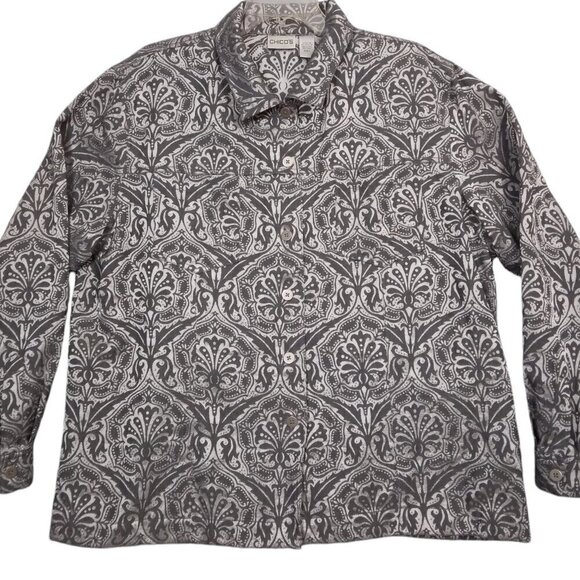 Chico's | Silver Metallic Jacquard Shirt Jacket | Size XL - Picture 1 of 8